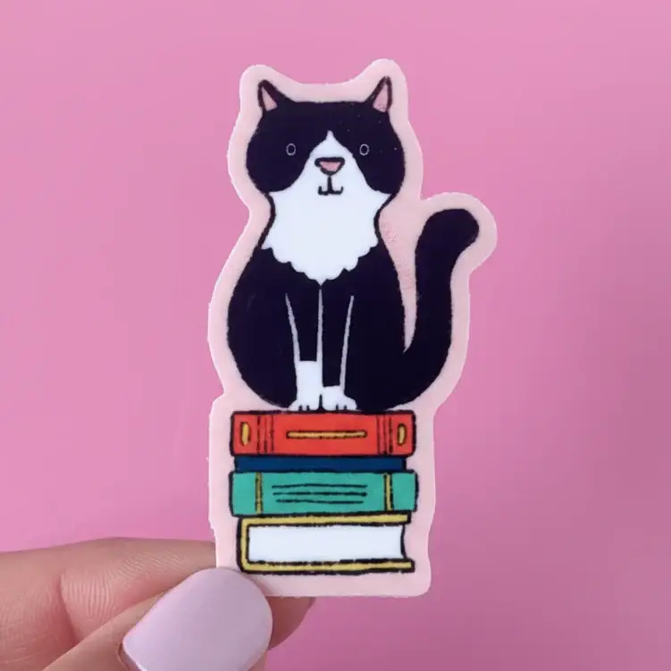 Cat Books Die Cut Vinyl Sticker - Image 2