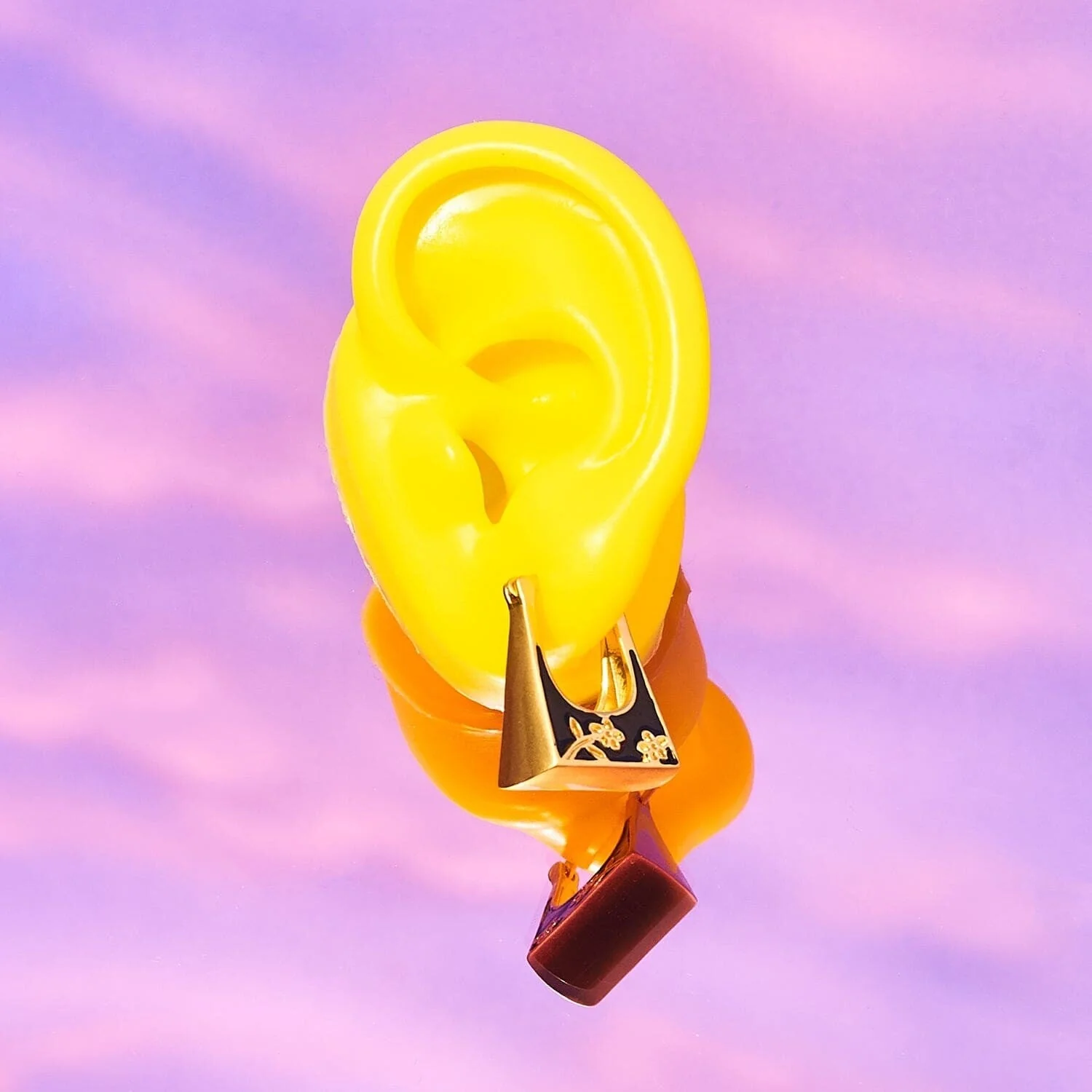 Enamel Flower Huggie Earrings - Image 3