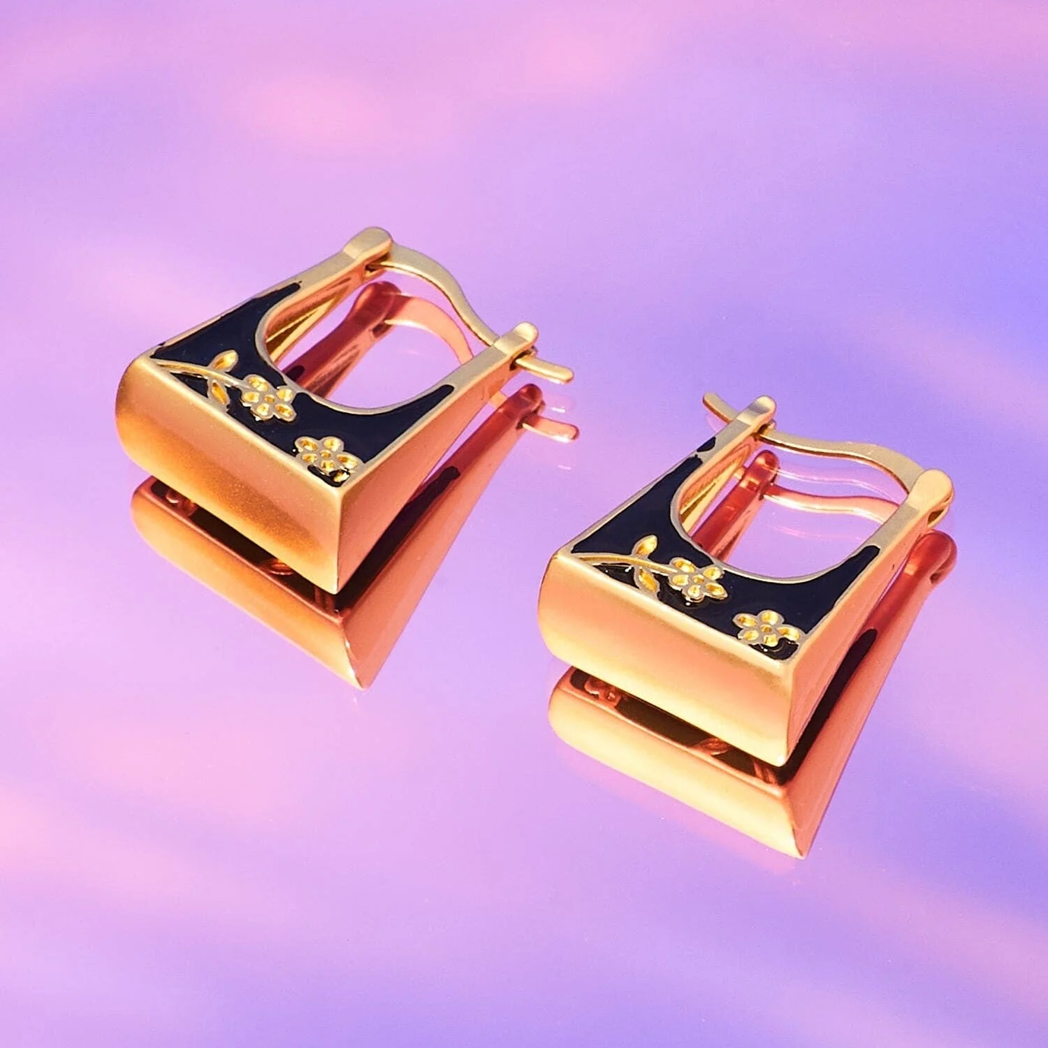 Enamel Flower Huggie Earrings - Image 4