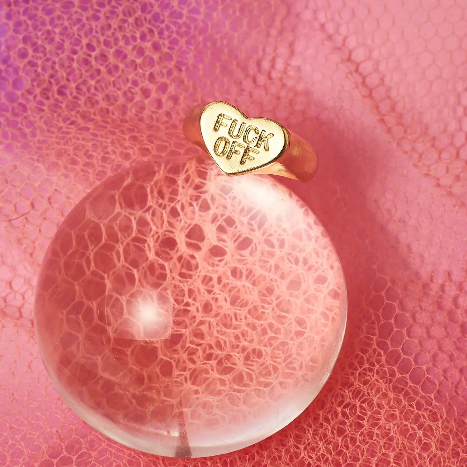 Fuck Off Gold Plate Heart Ring - Image 2