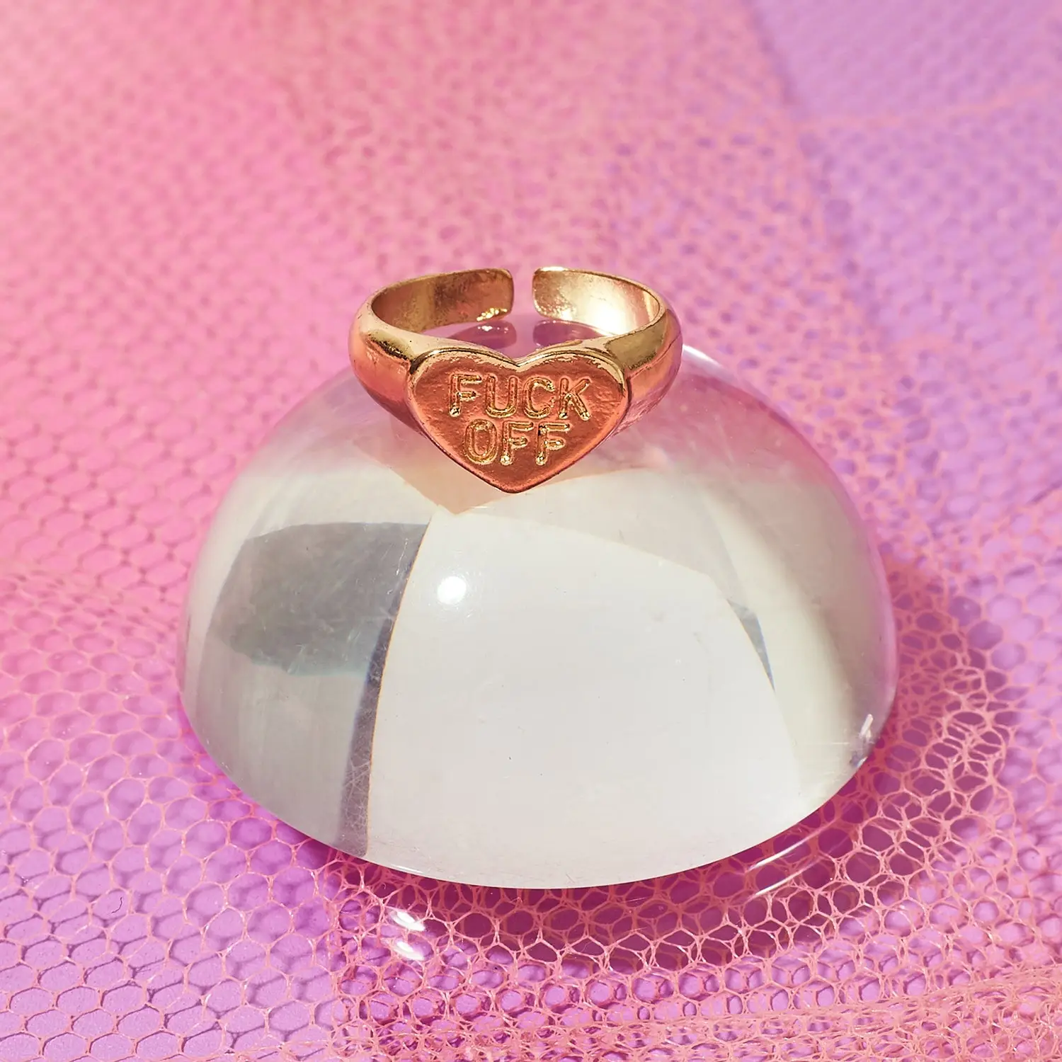 Fuck Off Gold Plate Heart Ring - Image 4