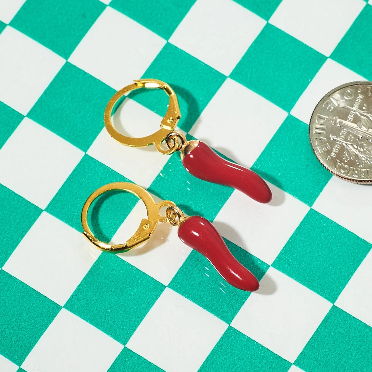 Red Chili Pepper Huggie Drop Earrings - Image 4