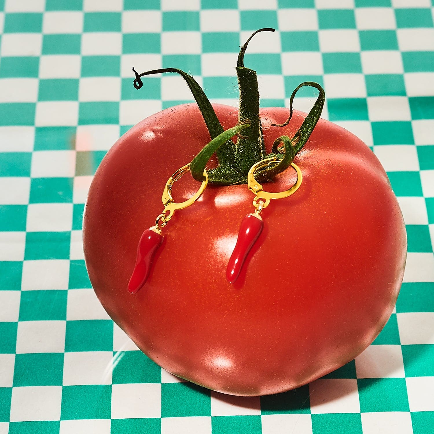 Red Chili Pepper Huggie Drop Earrings - Image 6