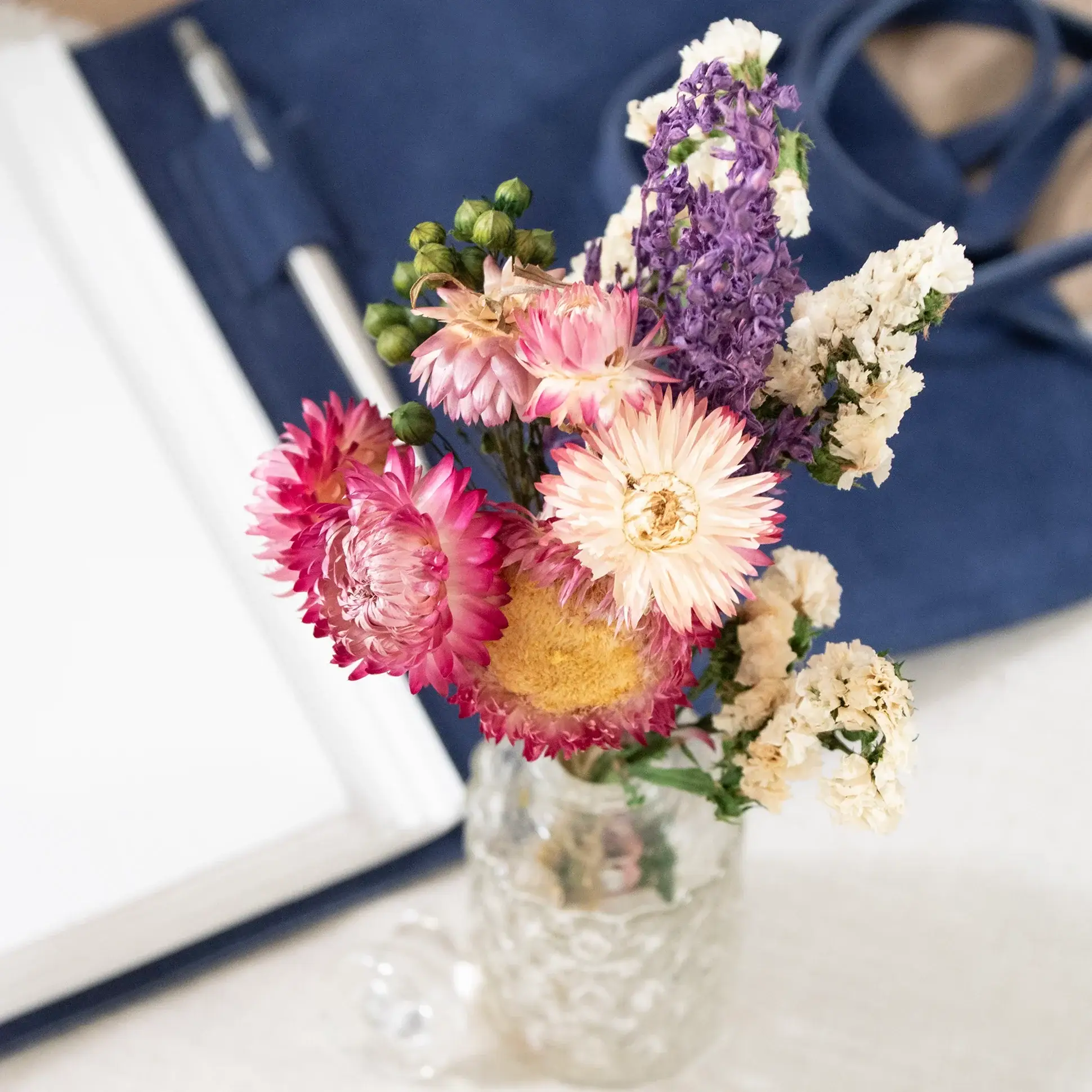 Strawflower & Larkspur Dried Flower Bouquet - Image 3